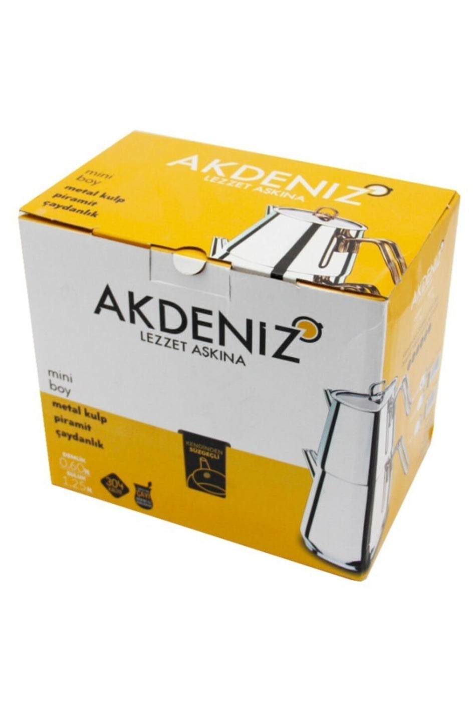Akdeniz Pyramid Elite Mini size Stainless Steel Teapot Set - Special Series Teapot with Copper Color Metal Handles