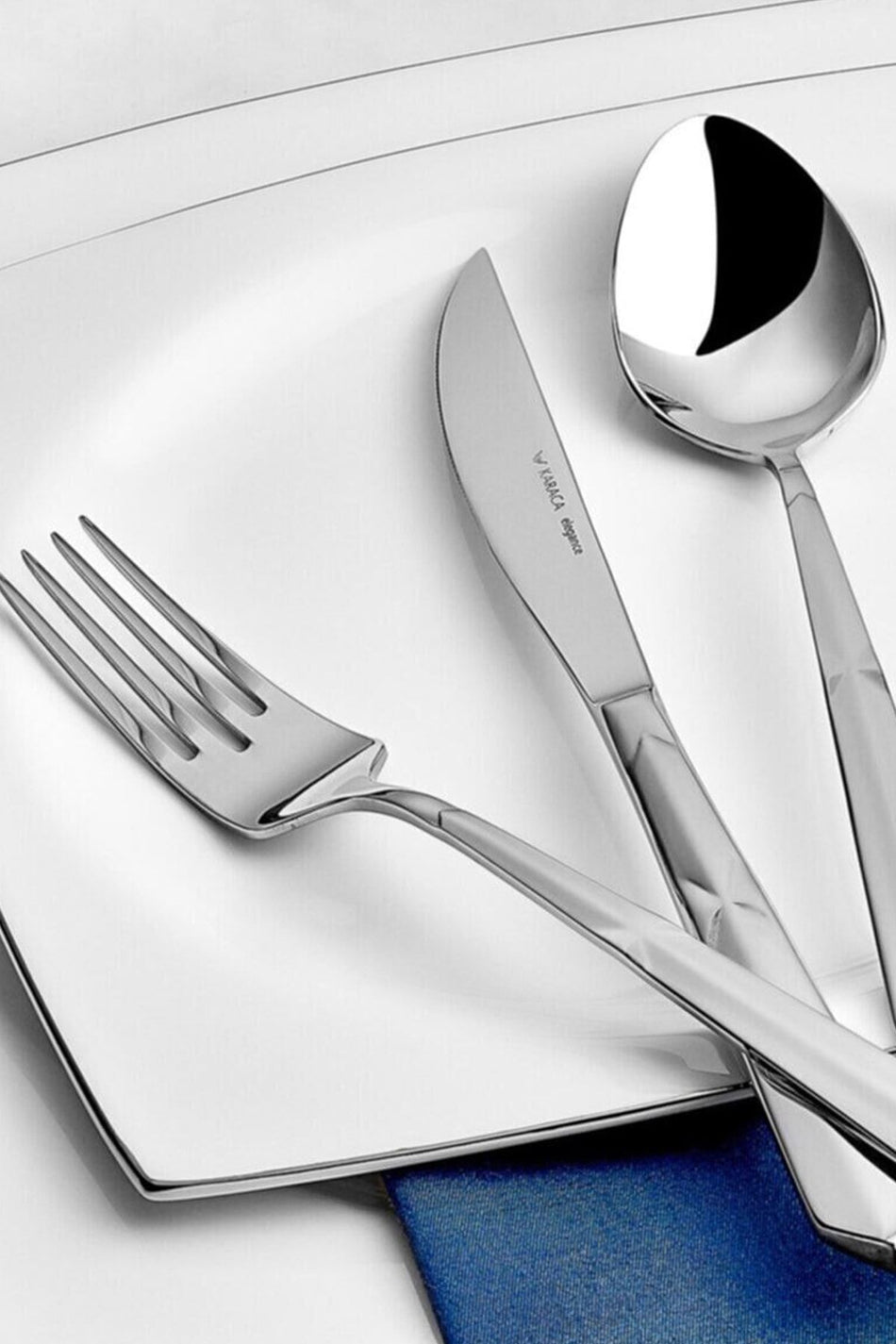 Karaca 84 Piece 12 Place Setting diamond platin elg Boxed Flatware Set - MALLTURK