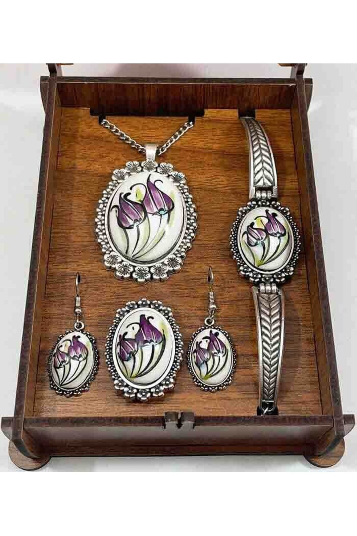 Cini Evi Plum Tulip Iznik Tile Jewelry Set - MALLTURK