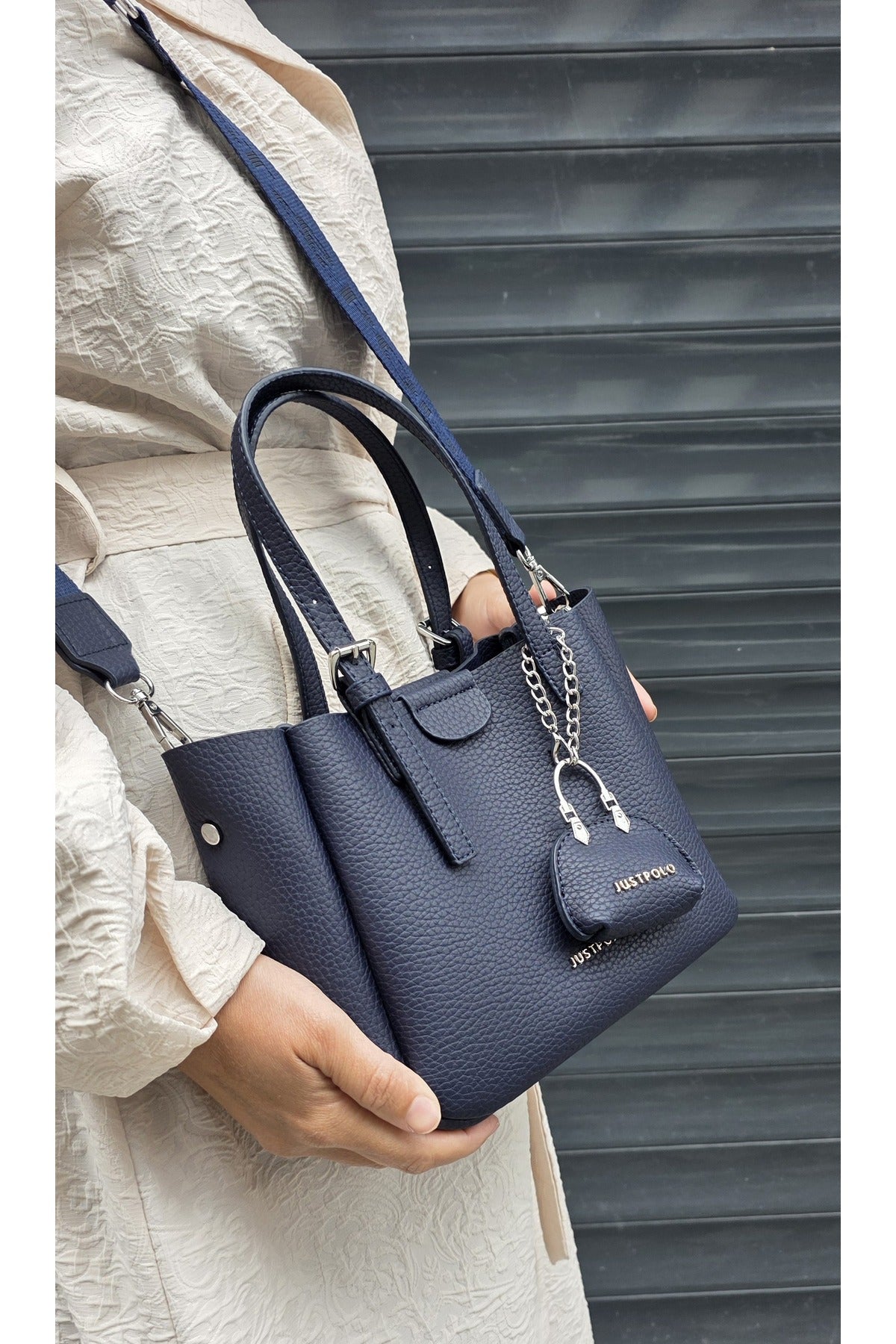 Just Polo Women's New Season 3-Compartment Luxury Soft Leather Adjustable Crossbody Stylish Shoulder Bag Dark Blue - MALLTURK