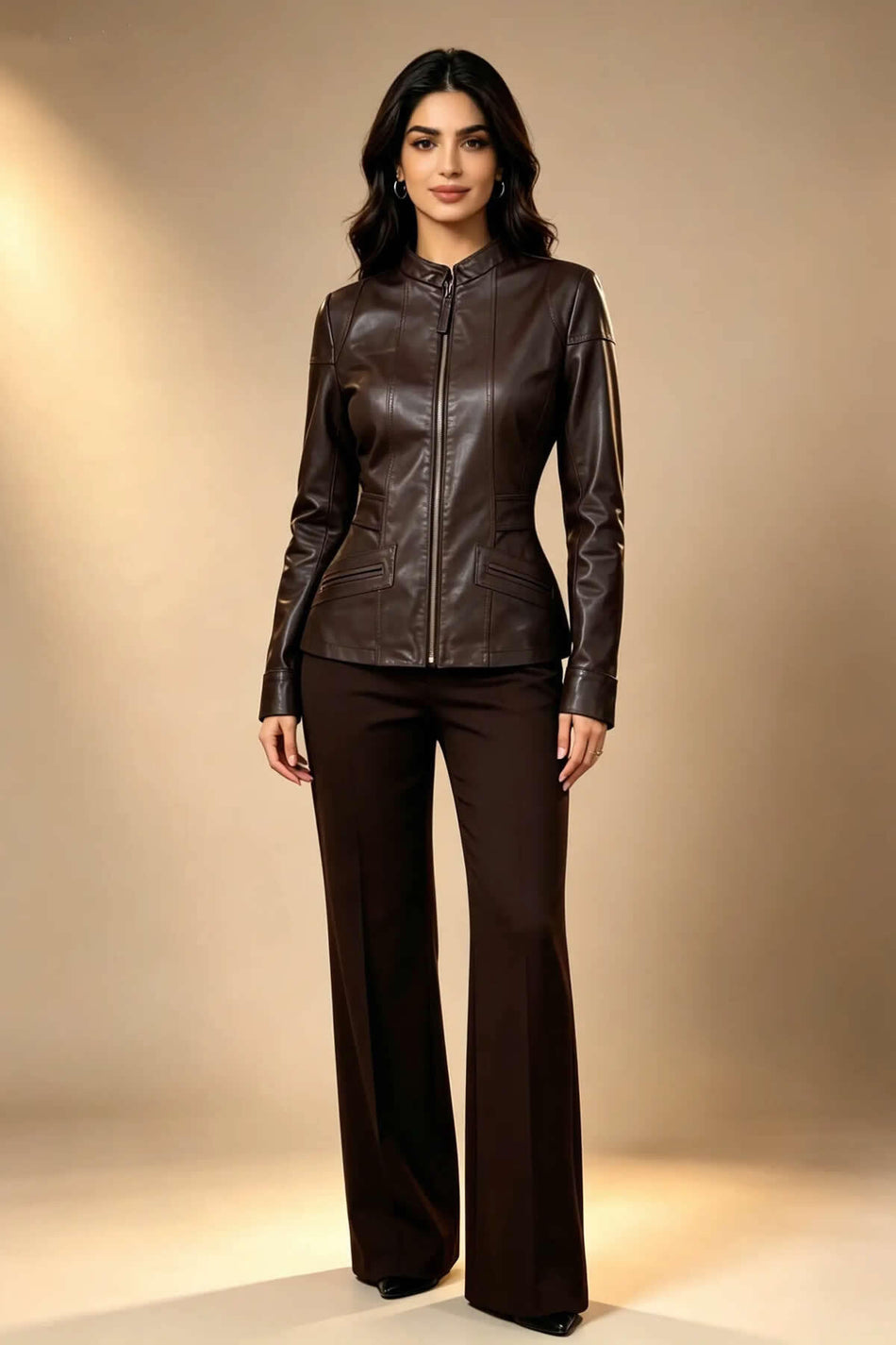 ALIN Milan Women's Genuine Leather Fitted Leather Jacket Brown