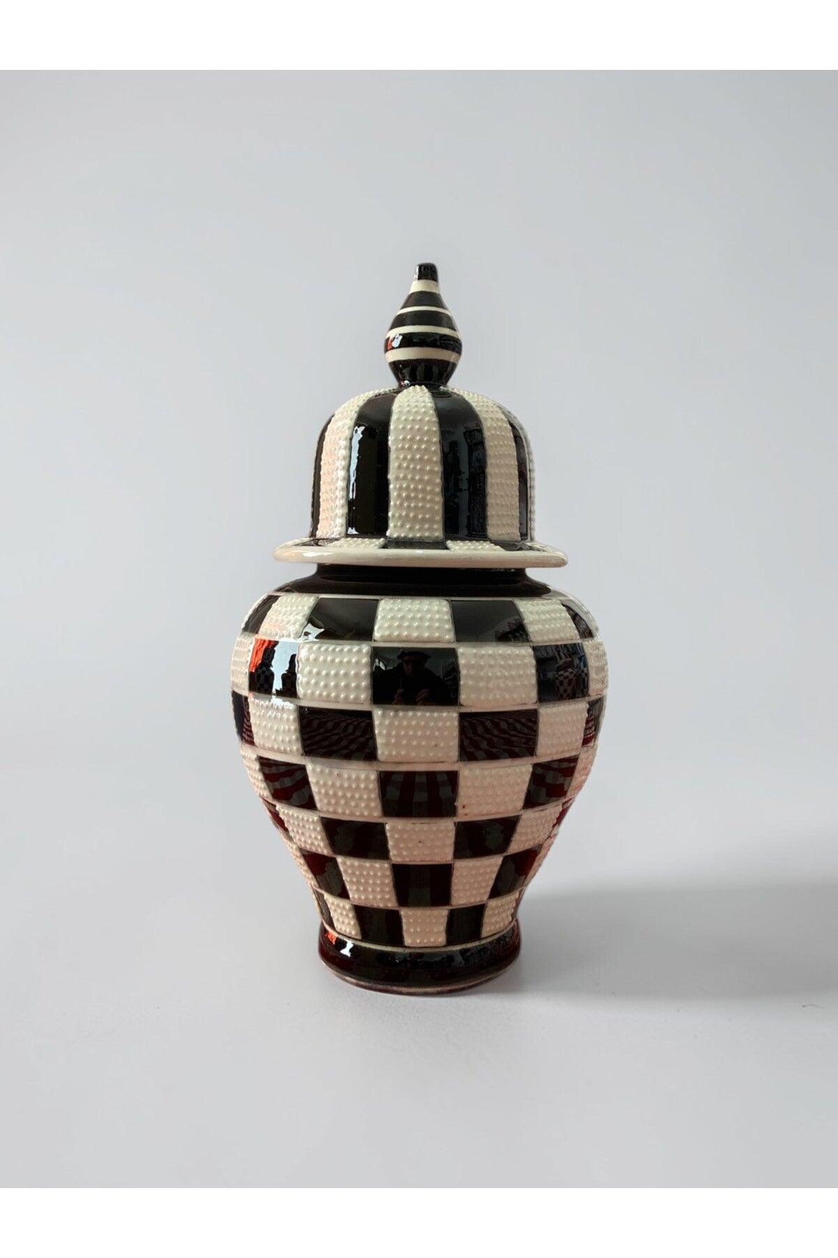YOOS Handmade Wheelwork 25cm Kutahya Ceramic Checkered Shah Cube Ceramic Vase Black - MALLTURK