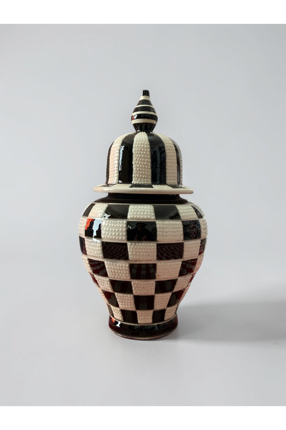 YOOS Handmade Wheelwork 25cm Kutahya Ceramic Checkered Shah Cube Ceramic Vase Black - MALLTURK