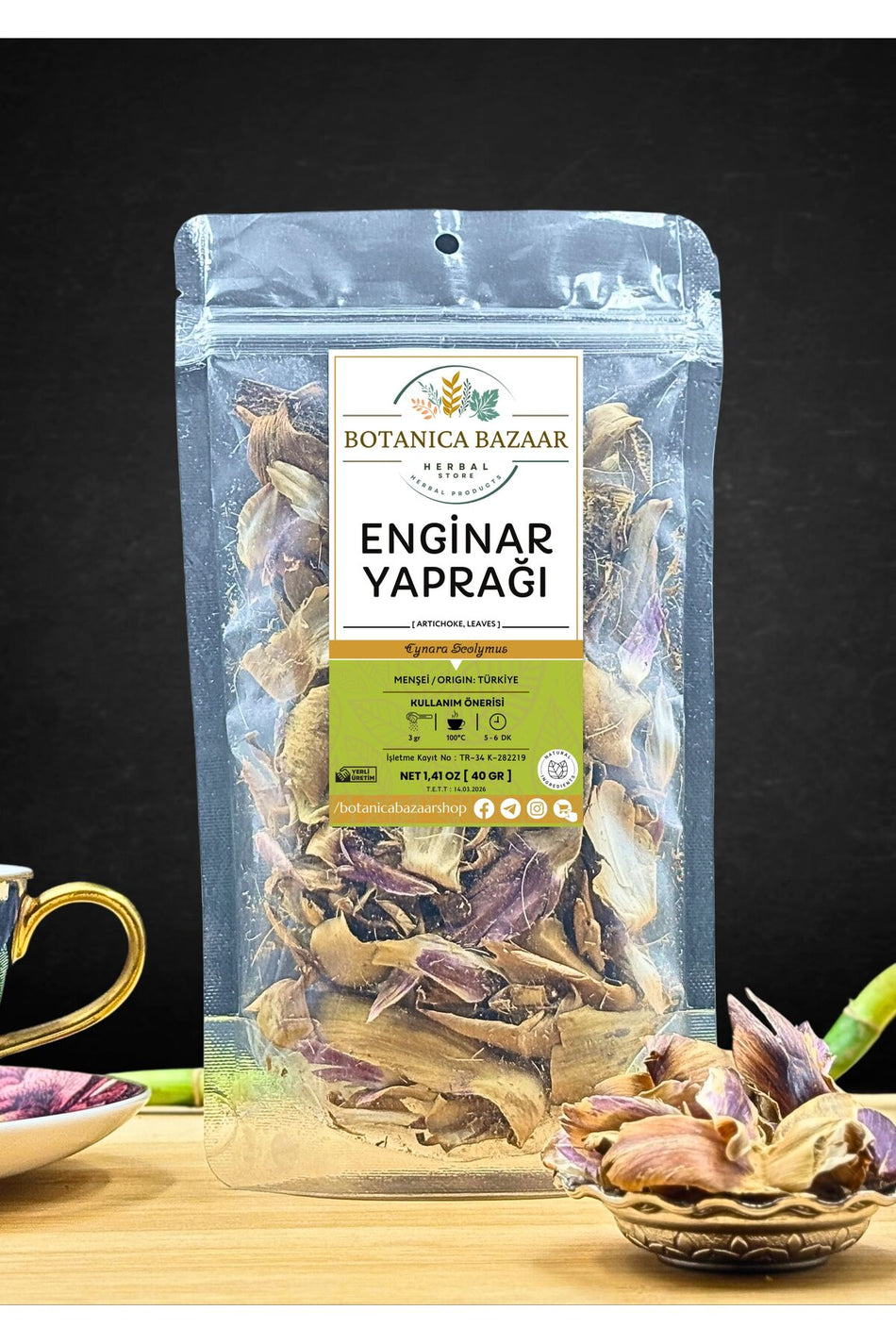 Botanica Bazaar Naturalna herbata z liści karczocha, świeżo zebrane liście karczocha, 40 g