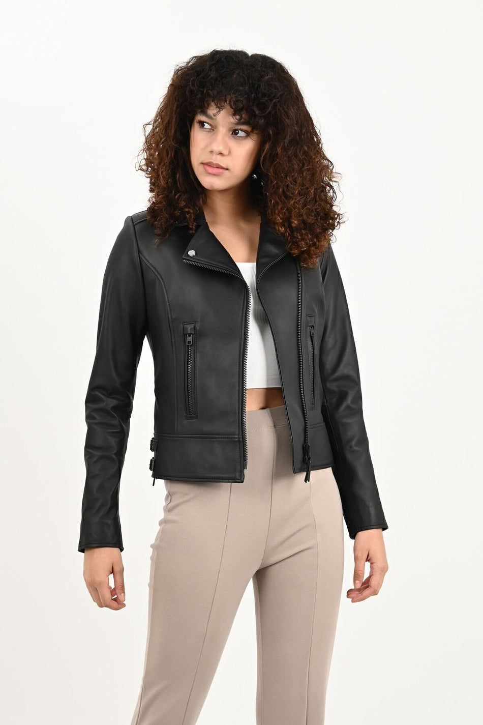 ALIN Liberty Women's Genuine Leather Biker Jacket Black