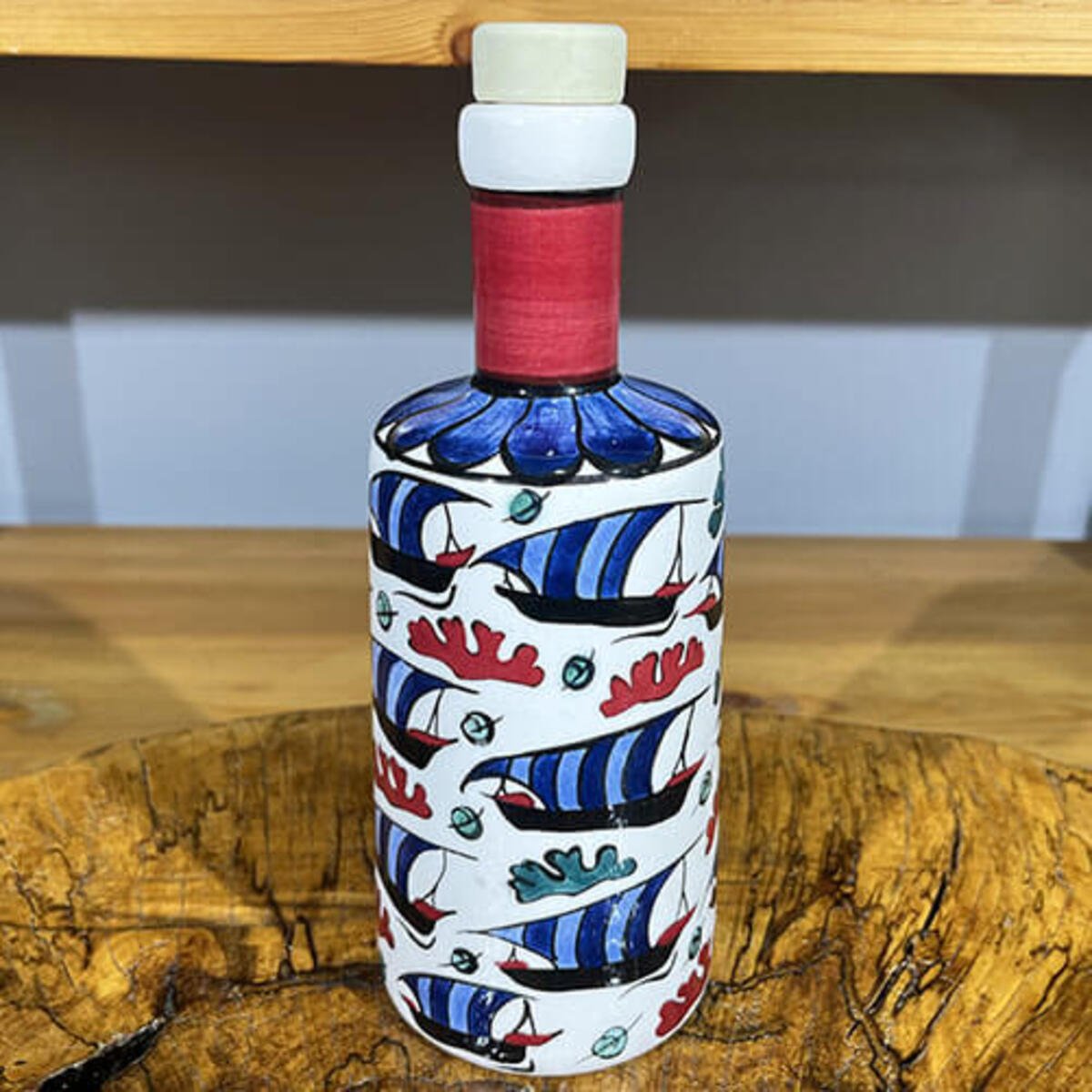 Cini Evi Galleon Patterned Iznik Tile Oil Dispenser - MALLTURK