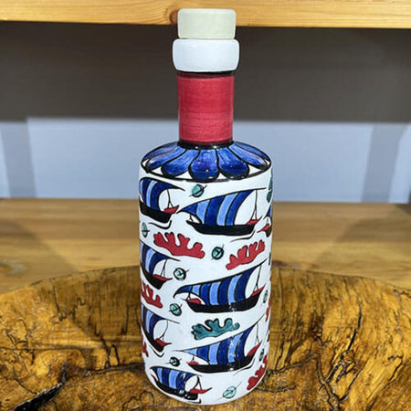 Cini Evi Galleon Patterned Iznik Tile Oil Dispenser - MALLTURK