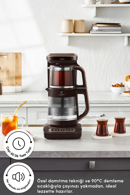 Karaca Tea Lover Robotea Pro Connect 4 in 1 Talking Glass Tea Maker Walnut Brown - MALLTURK