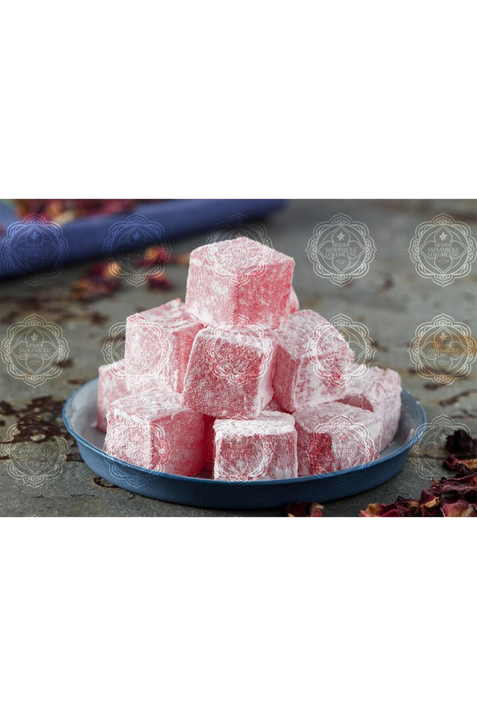 MESHUR safranbolu lokumcusu Rose Flavored Turkish Delight 400 g - MALLTURK
