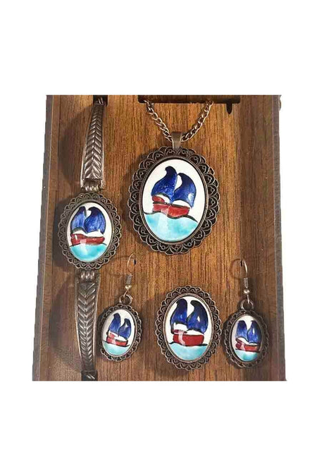 Cini Evi Galleon Patterned Iznik Tile Jewelry Set - MALLTURK