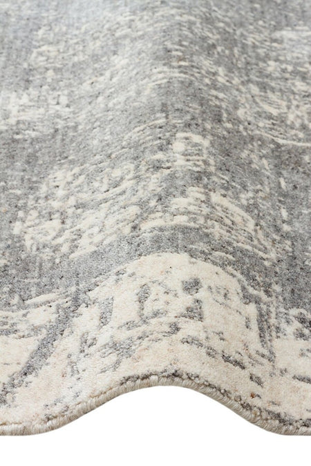 Kalesta Rug Grace Beige Grey, Self-Patterned Pattern Wool, Viscose and Cotton Blend Pattern Elegant Living Room Rug - MALLTURK