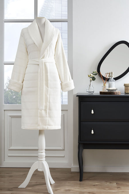 Ozdilek Sadem Organic Stripe Shawl Collar Bathrobe - MALLTURK
