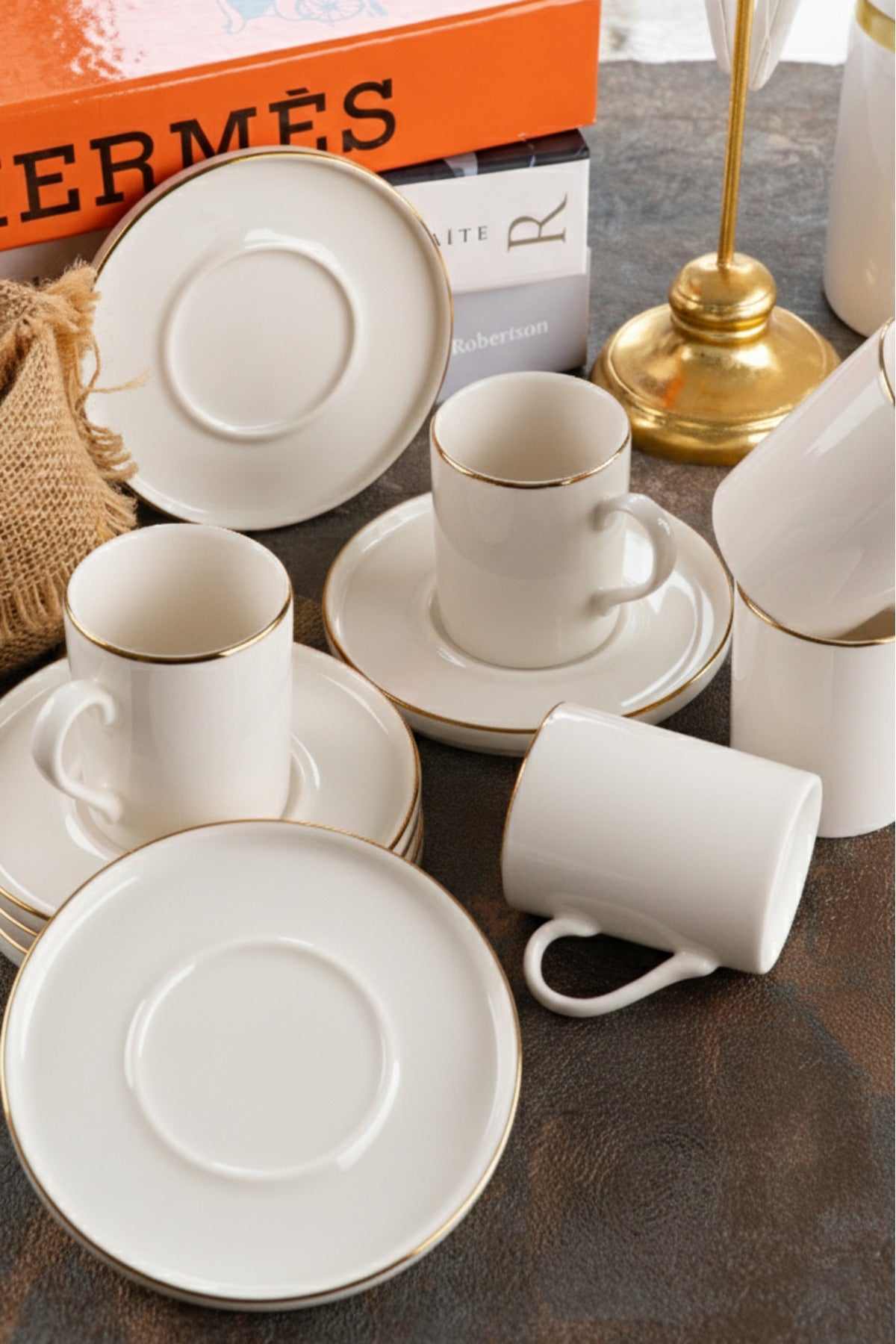 Farika Porselen Miray 12-Piece Gold-Plated Coffee Cup Set for 6 People - MALLTURK