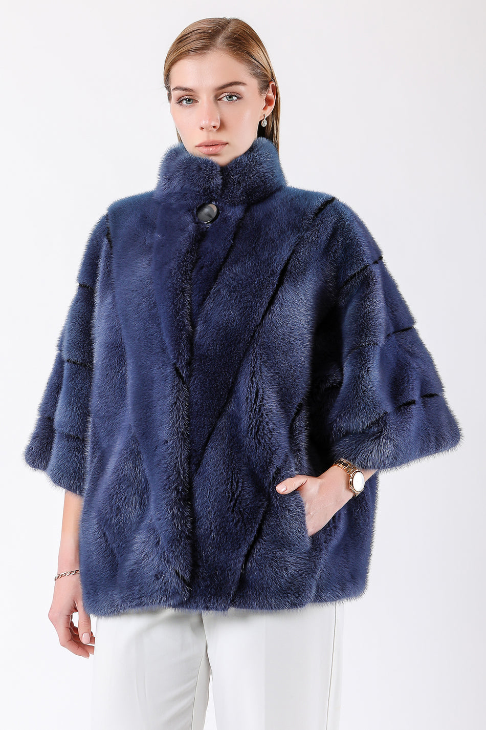Leather Club Anthracite Blue Mink Fur Coat