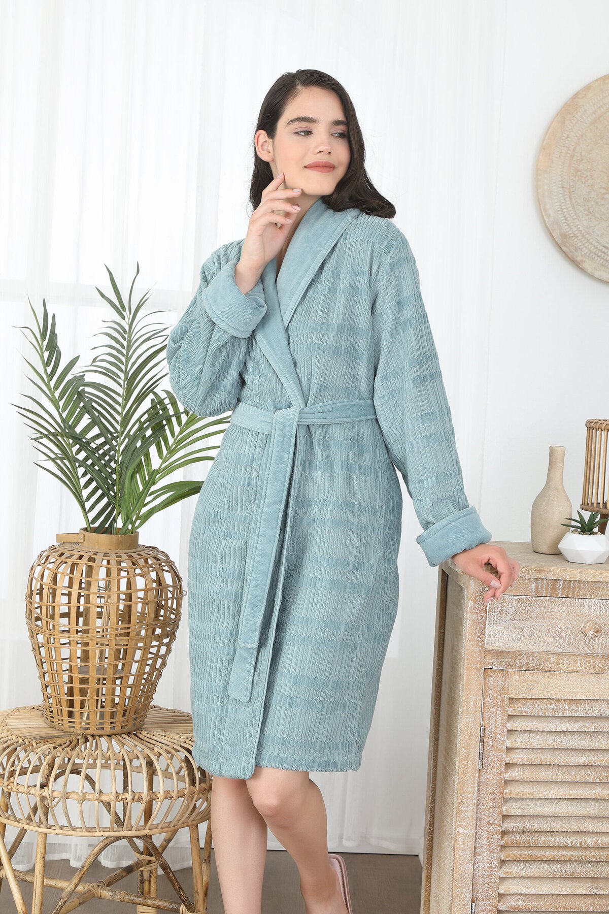 Ozdilek Sadem Organic Spruce Shawl Collar Bathrobe - MALLTURK