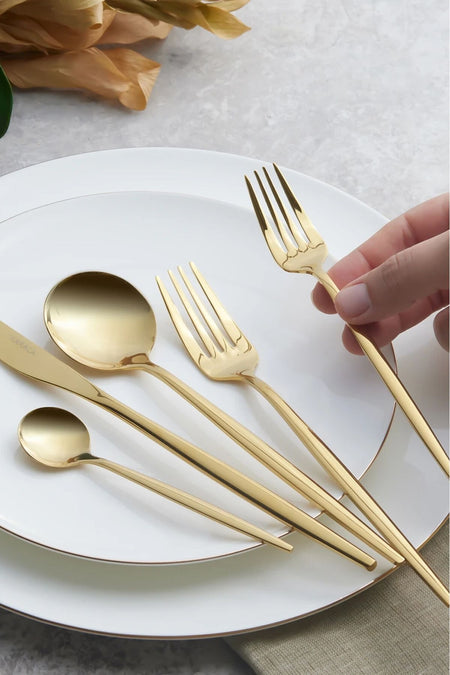 Karaca orion shiny gold 30 Piece 6 Place Setting Flatware Set - MALLTURK