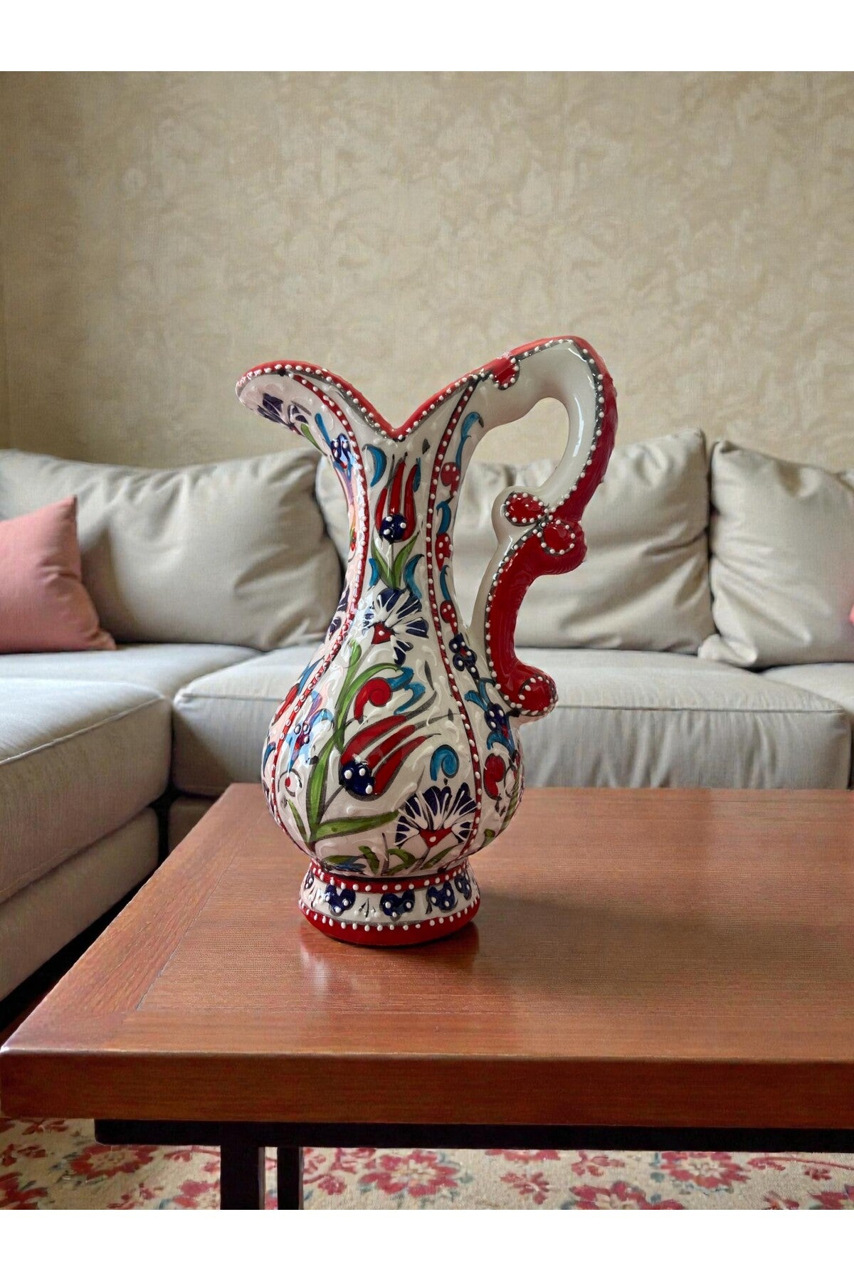 STORESZA Handmade 25cm Kutahya Ceramic Vase for Ashure (Turkish Dessert) Red - MALLTURK