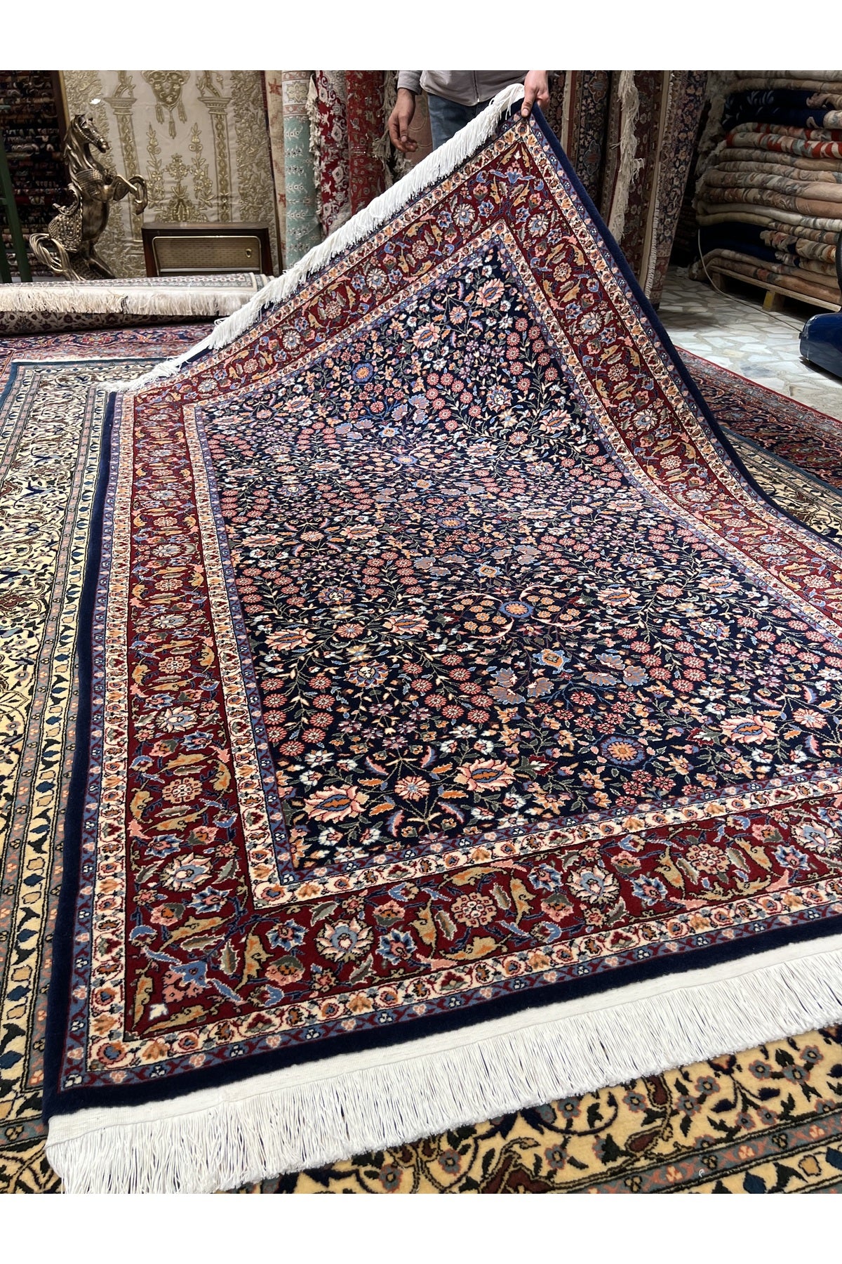 RD RAMAZAN DAG Hand Rug Art Hand-Woven Hereke Rug 100.Anniversary Series Seven Mountains Flower Design Size 235x150 - MALLTURK