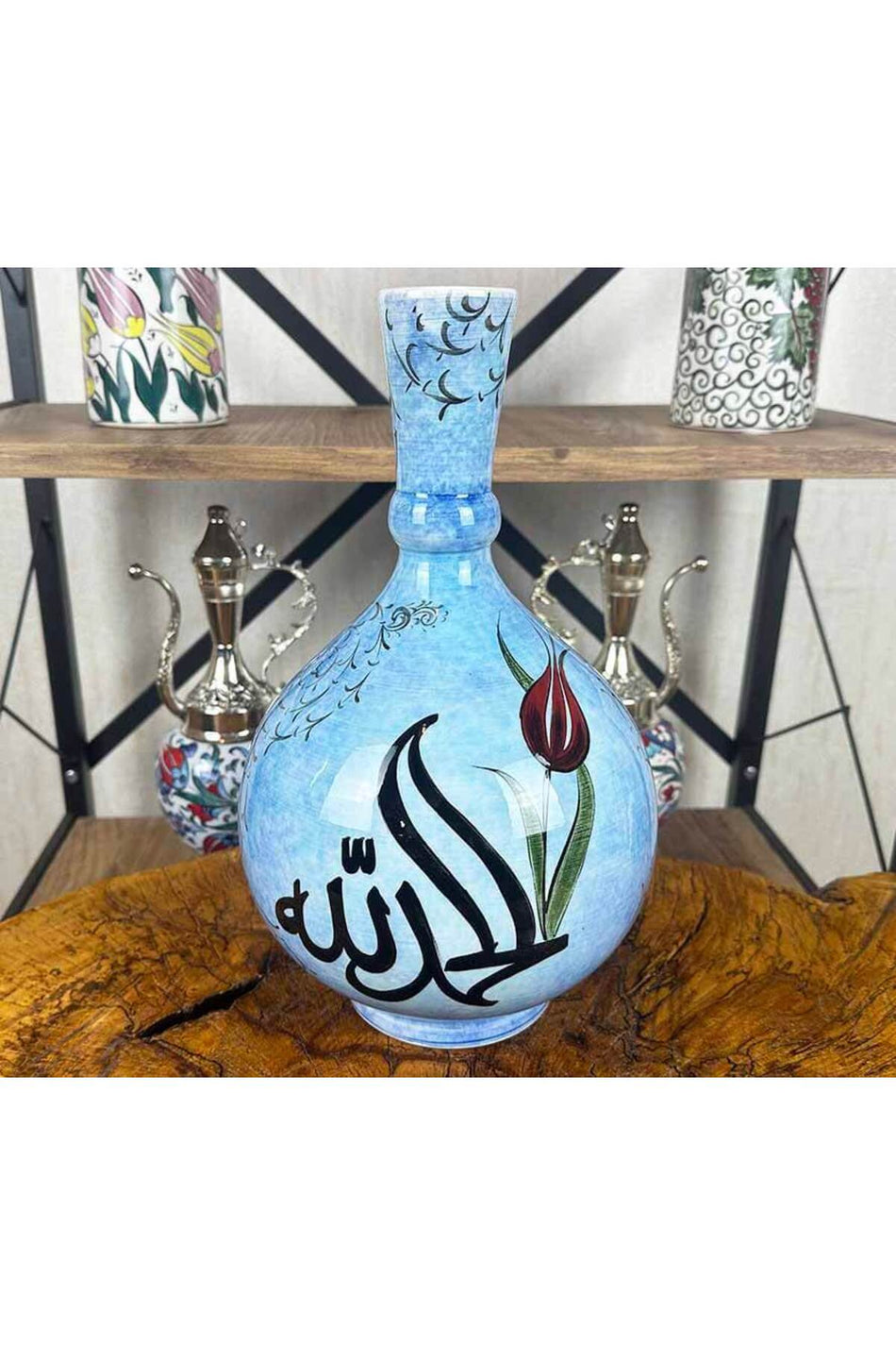 Cini Evi Tulip Detailed Allah Calligraphy – Iznik Tile Vase - MALLTURK
