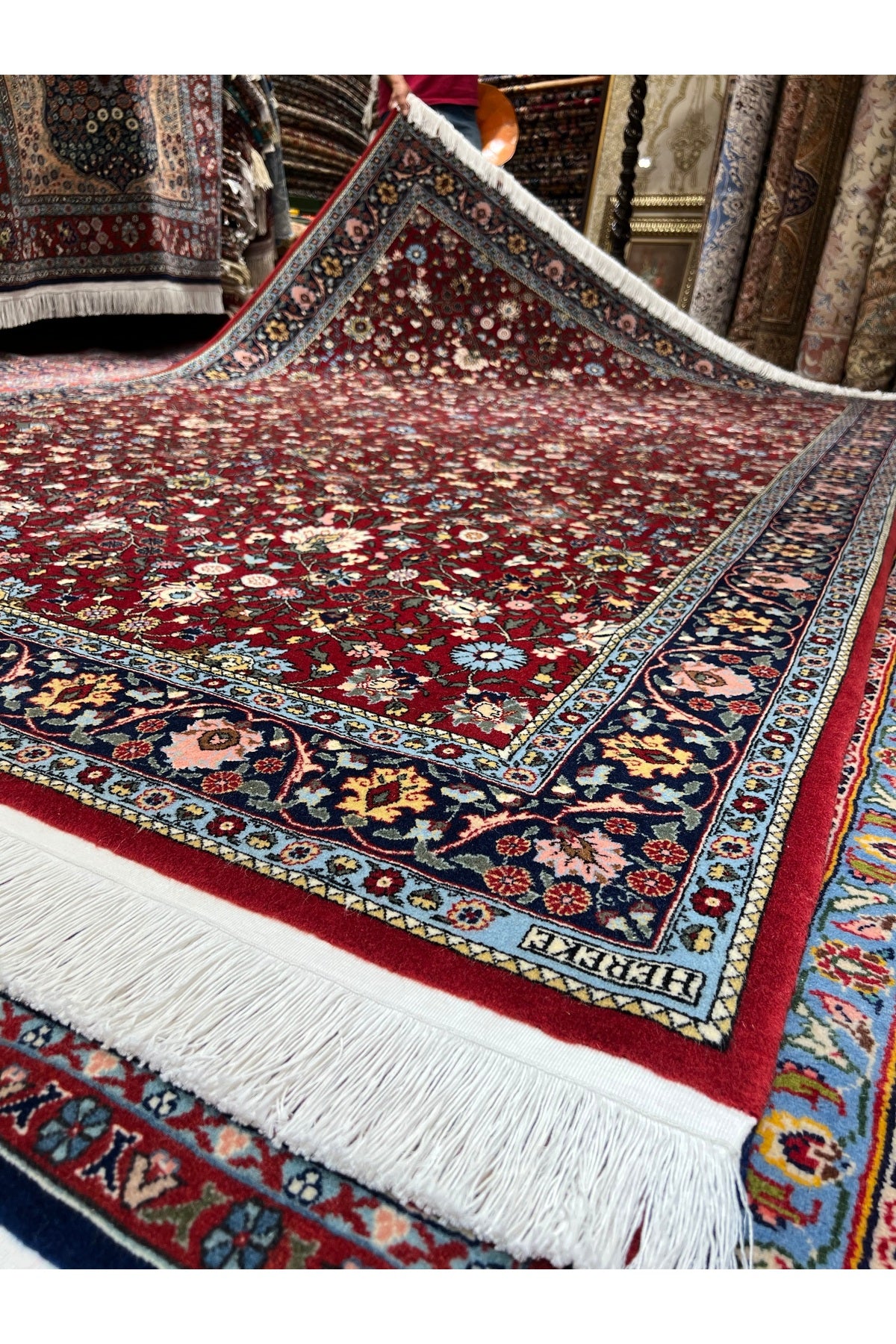 RD RAMAZAN DAG Hand Rug Art Hand-Woven Hereke Rug Signed Wildflower Design Size 305x201 - MALLTURK
