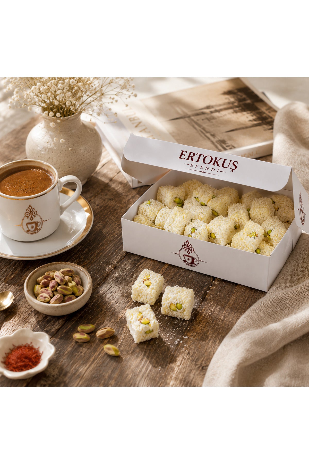 Ertokus Efendi safranli Extra Pistachio Turkish Delight Double Roasted 100 Beet Sugar 250 g - MALLTURK