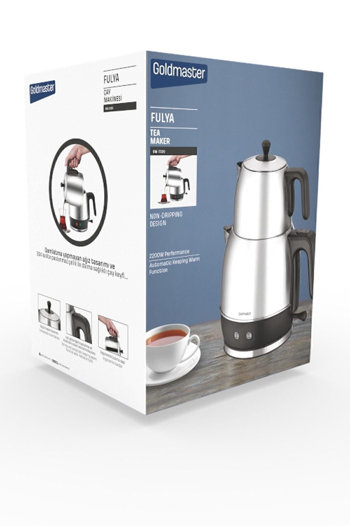 GoldMaster Fulya Gold 30-Cup Large Capacity 2200 Watt Stainless Steel Tea Maker and Water Kettle - MALLTURK
