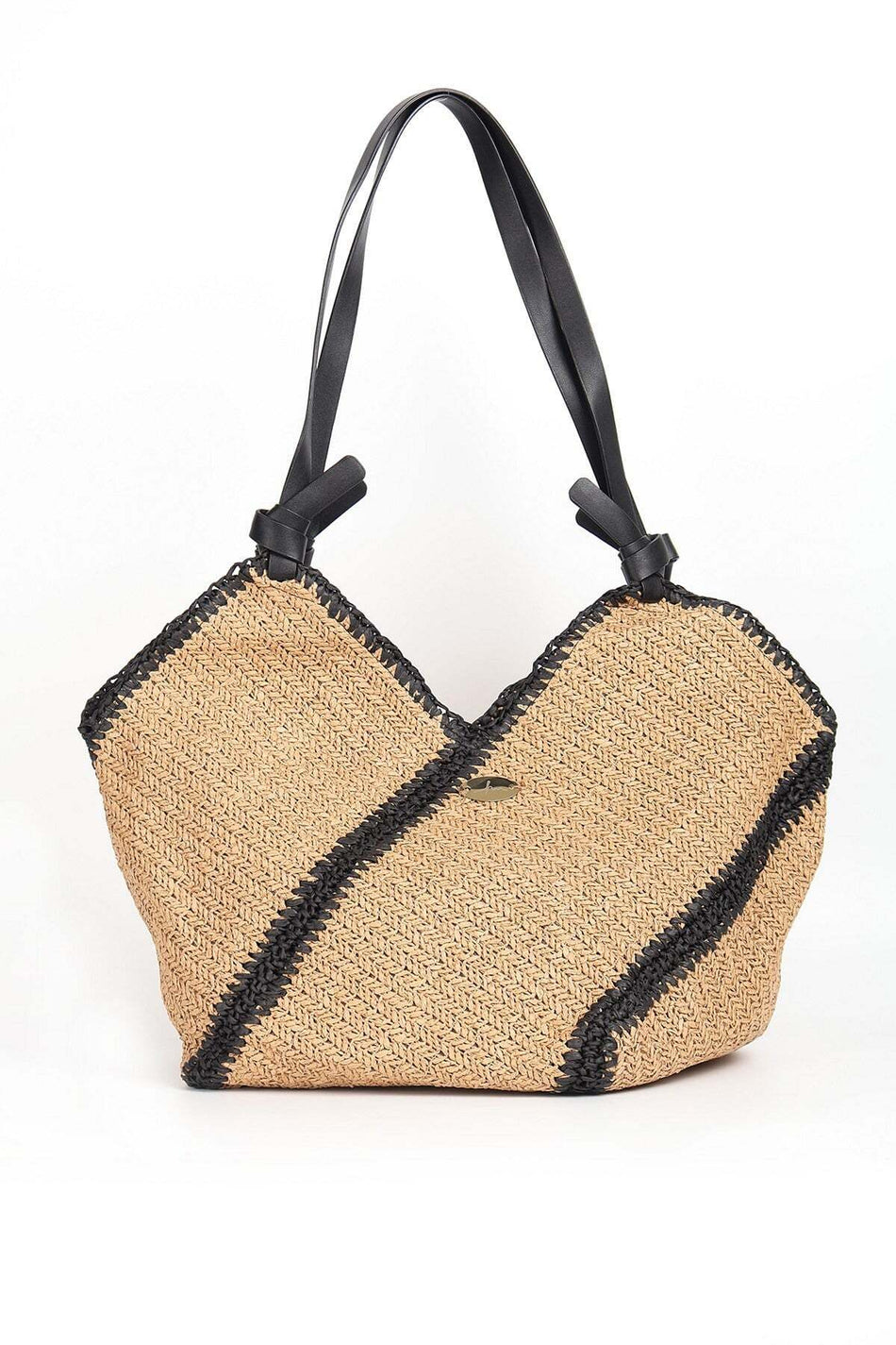 Hasema Black Leather Handle Camel Color Beach Bag 1114 - MALLTURK