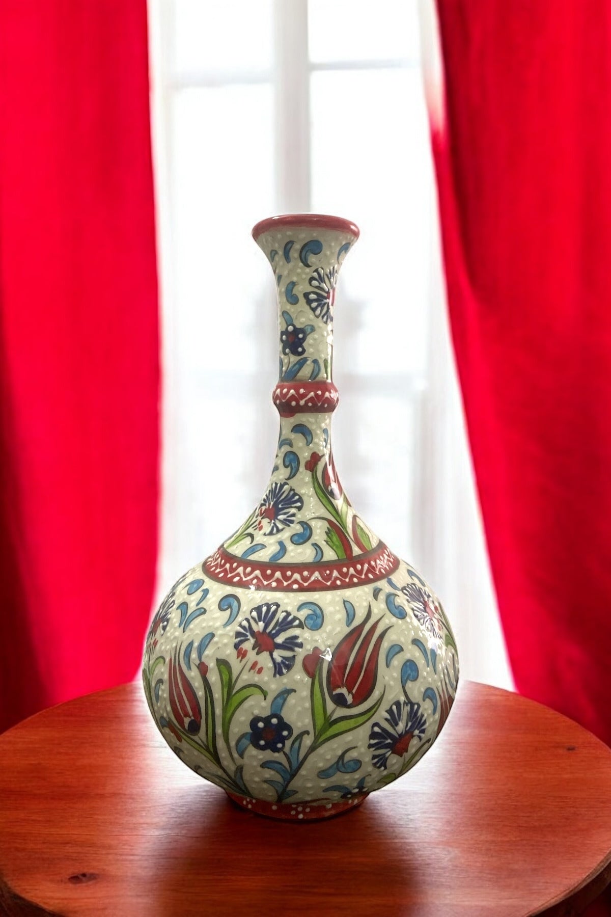 STORESZA Handmade 30cm Kutahya Teardrop Ceramic Vase – Red - MALLTURK
