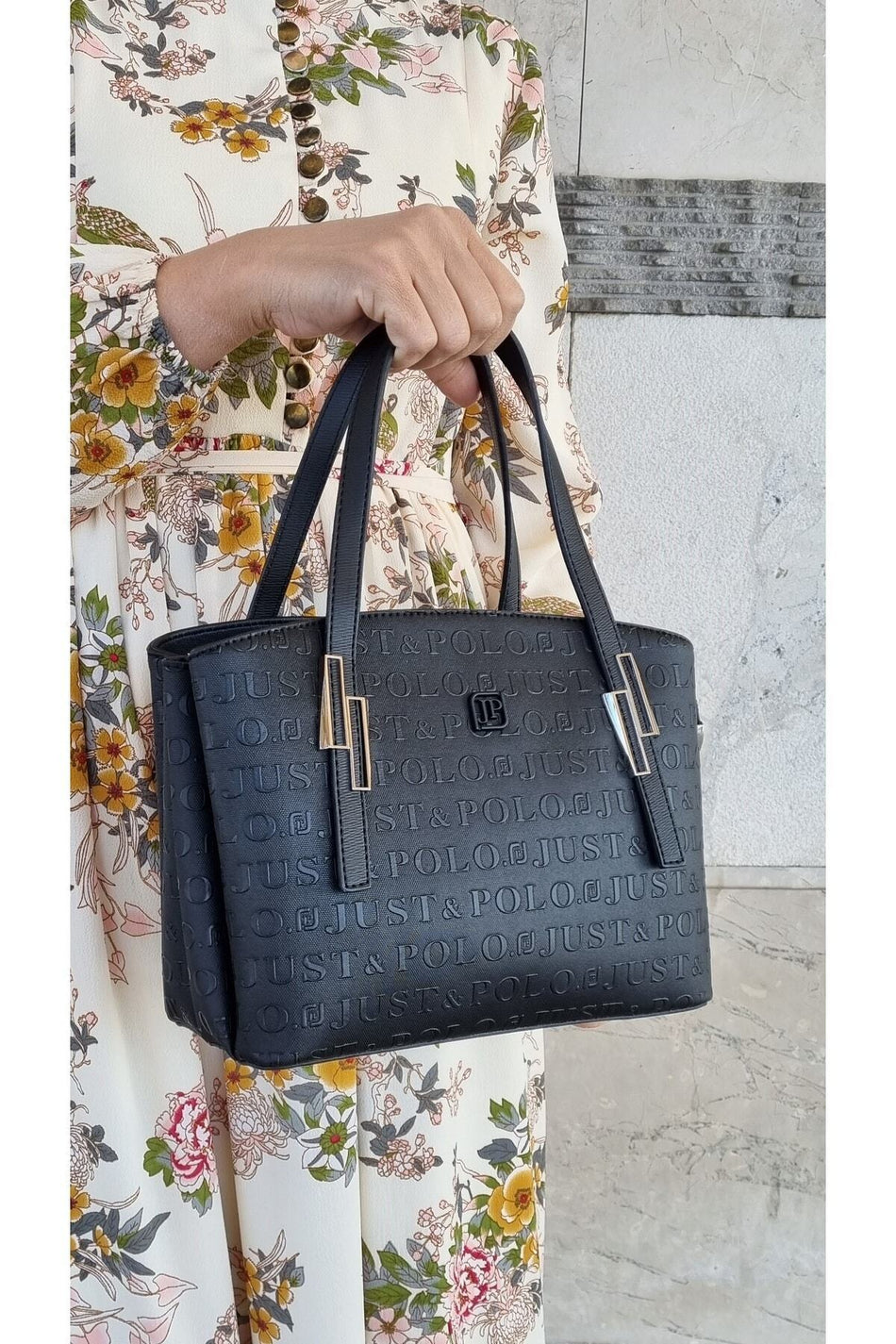 Just Polo Women's Embossed Print Zipper Closure Shoulder and Handbag, Long Adjustable - MALLTURK