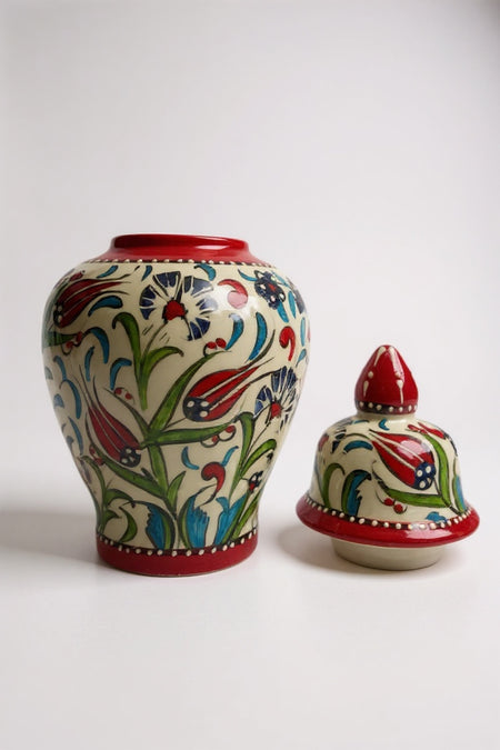 STORESZA Handmade Ceramic Cube Vase with Tulip Motif - 25cm - MALLTURK
