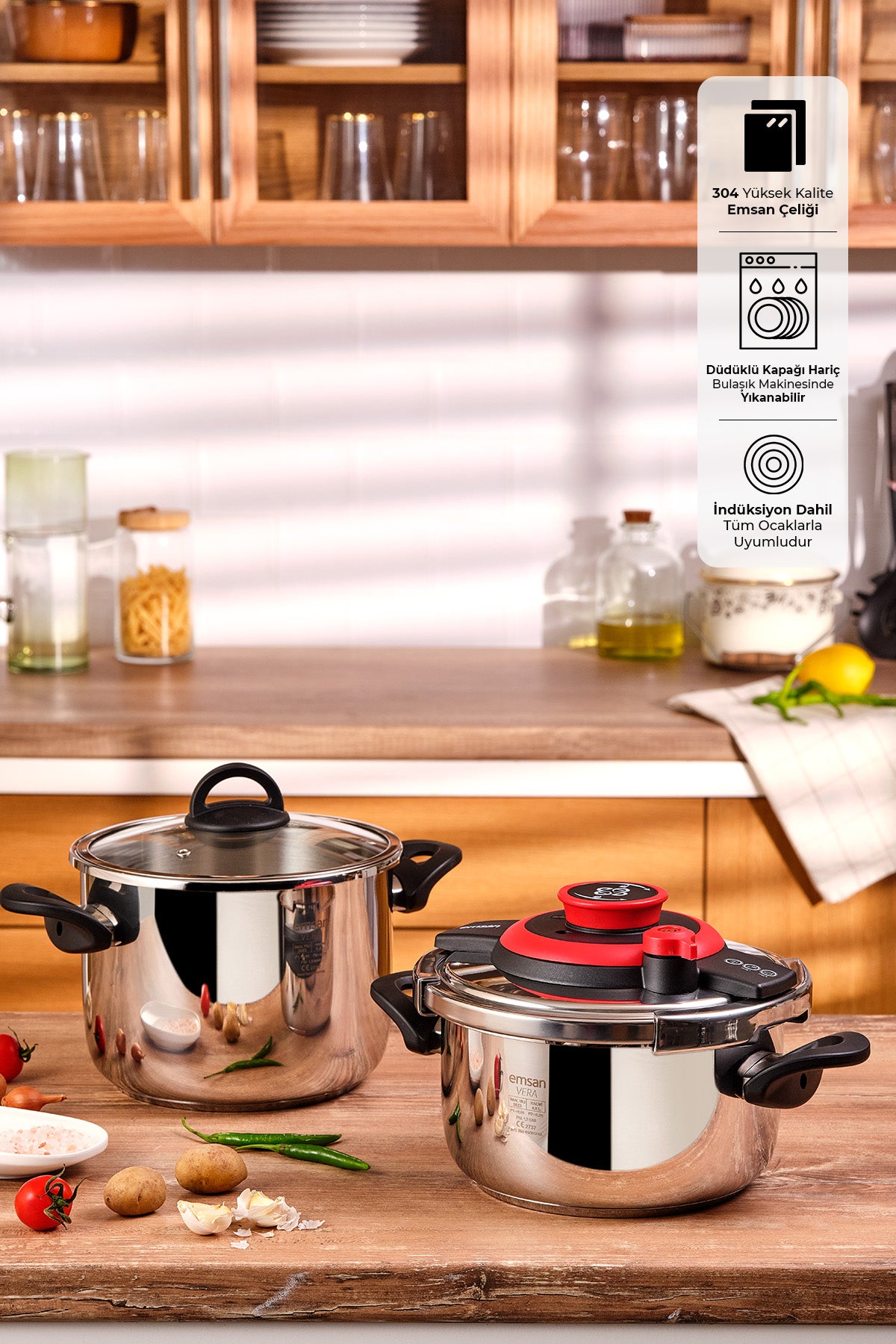 Emsan Vera Pressure Cooker Set 4+6 liters Red - MALLTURK
