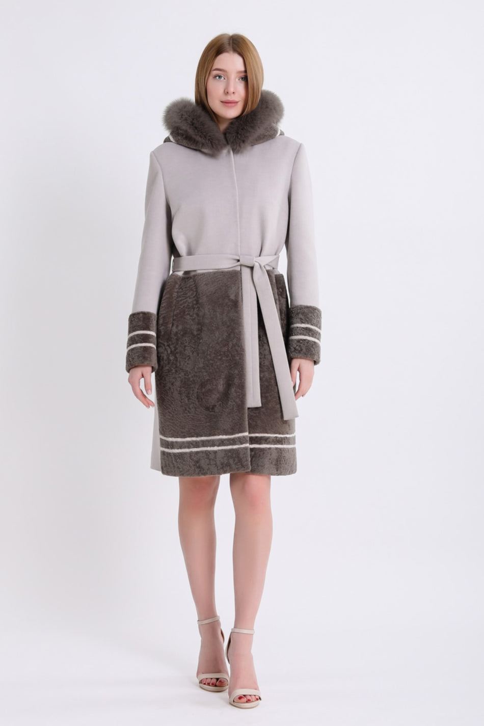 Leather Club Cream Fox Astrakhan Coat with Accessories