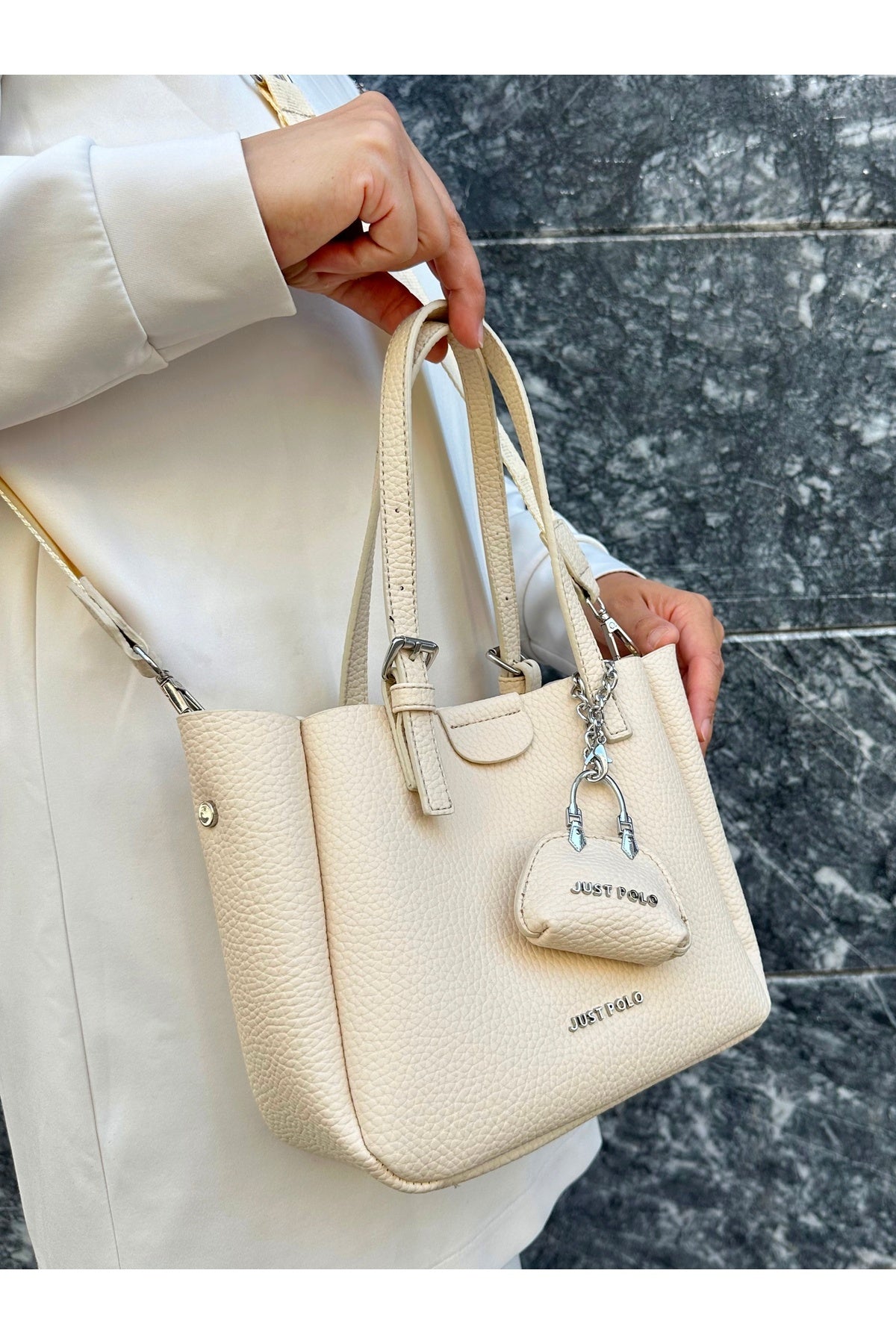 Just Polo Women's New Season 3-Compartment Luxury Soft Leather Adjustable Crossbody Stylish Shoulder Bag Cream - MALLTURK