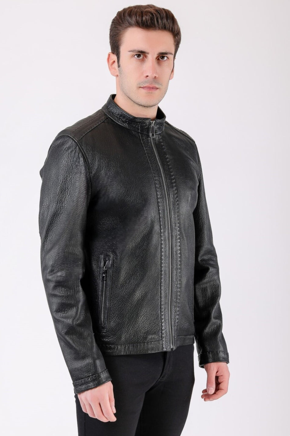 Giacca oversize in pelle nera Leather Club