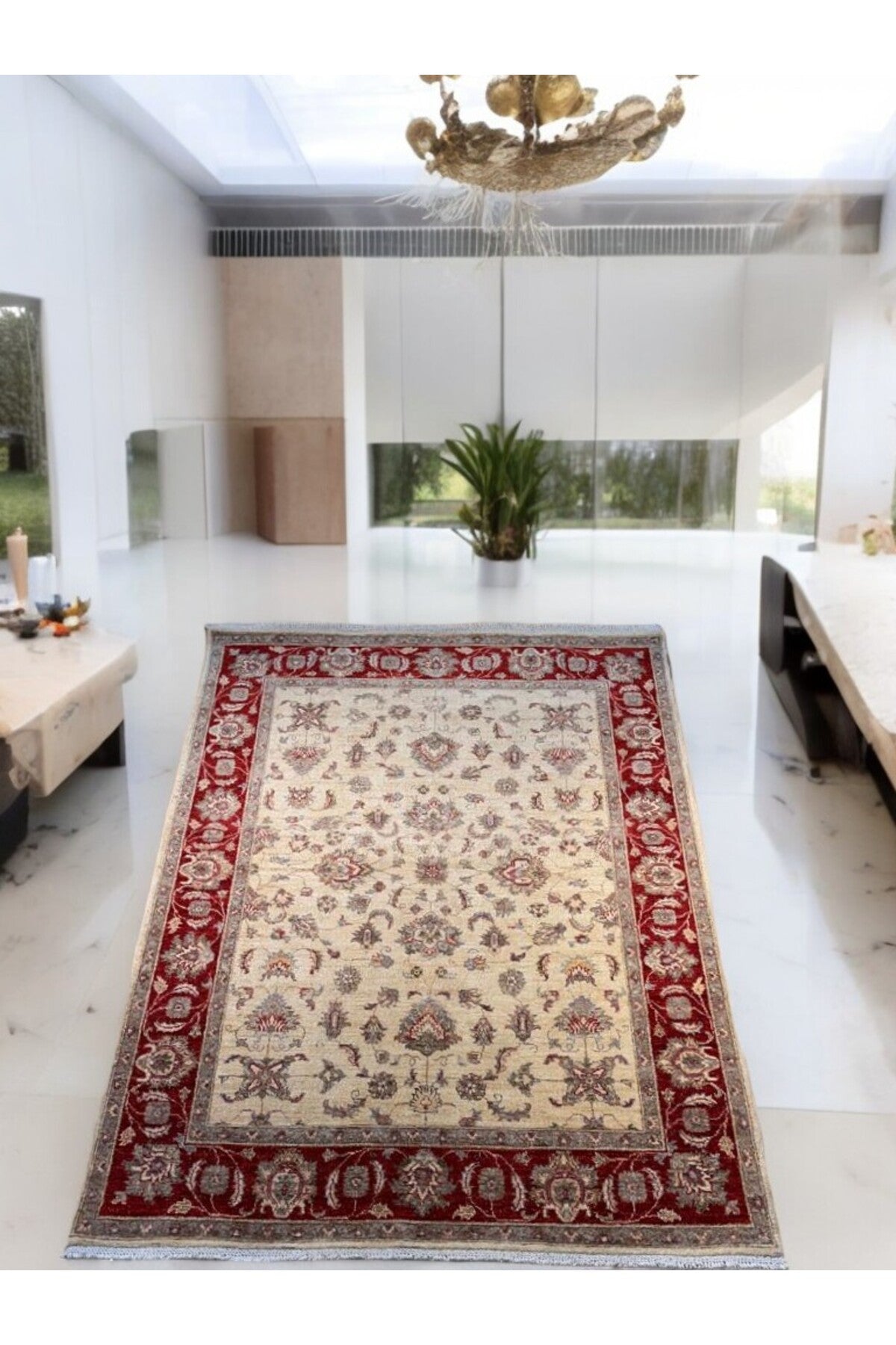 SIRVAN Rug Hand-Woven Afghan Usak Rug - 202x147 - MALLTURK