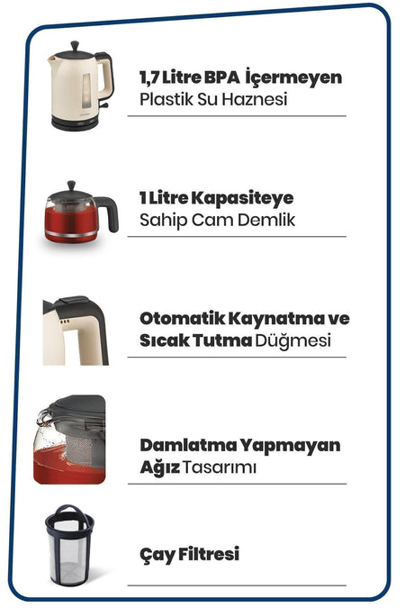 GoldMaster Dostane Glass Teapot BPA-Free Tea Maker and Water Kettle - MALLTURK