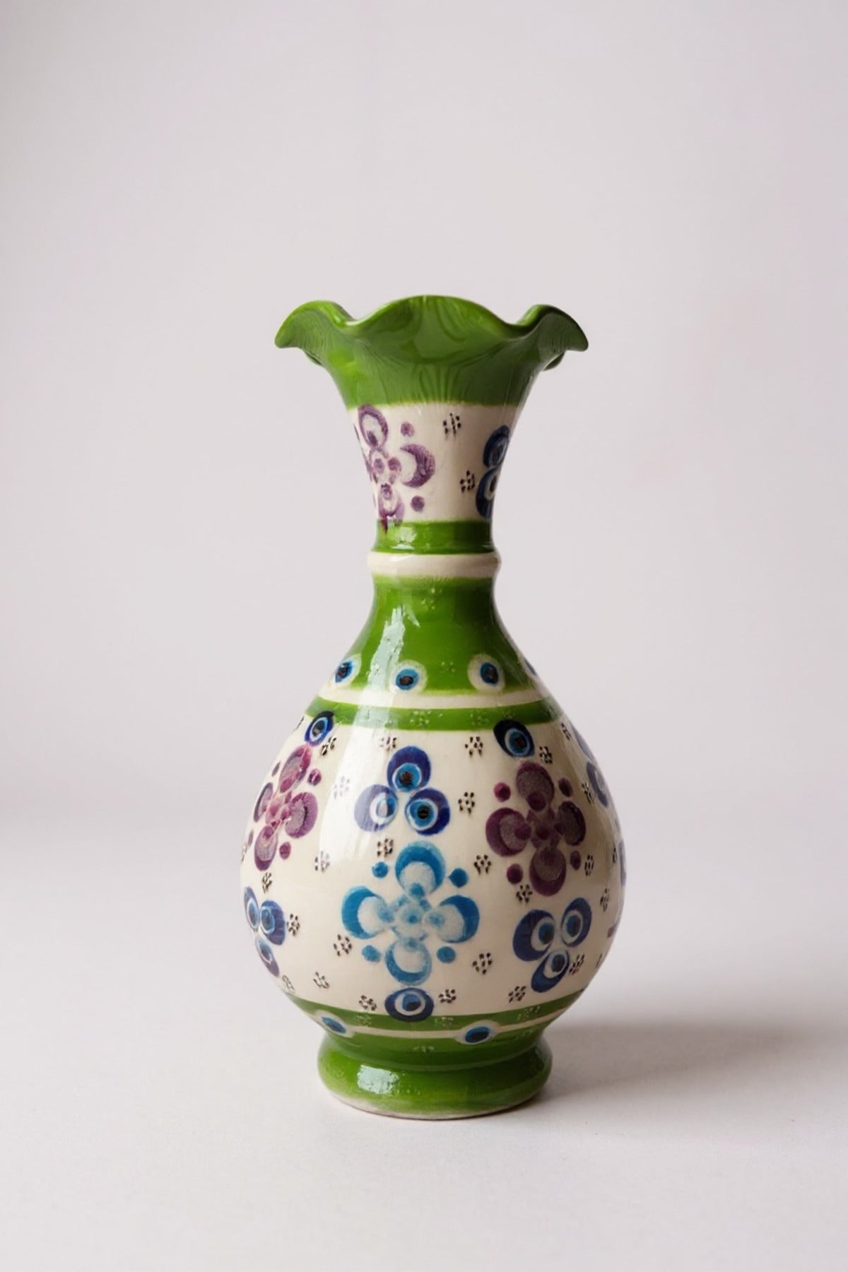 STORESZA Handmade Wheelwork 20cm Lace Fine Relief Ceramic Vase Green - MALLTURK