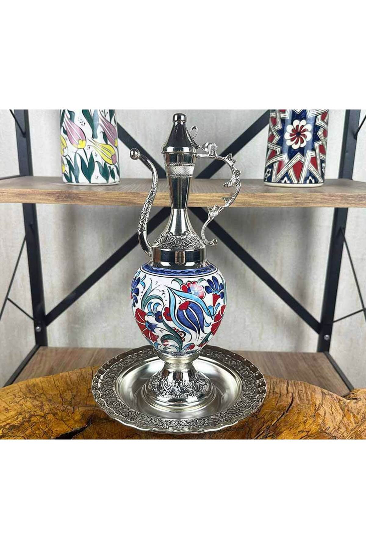 Cini Evi Special Presentation Gift Silver-Plated Iznik Tile Ewer Set - MALLTURK