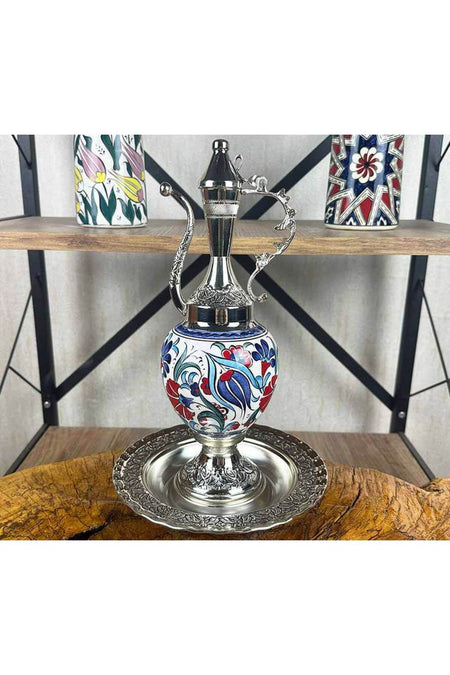 Cini Evi Special Presentation Gift Silver-Plated Iznik Tile Ewer Set - MALLTURK