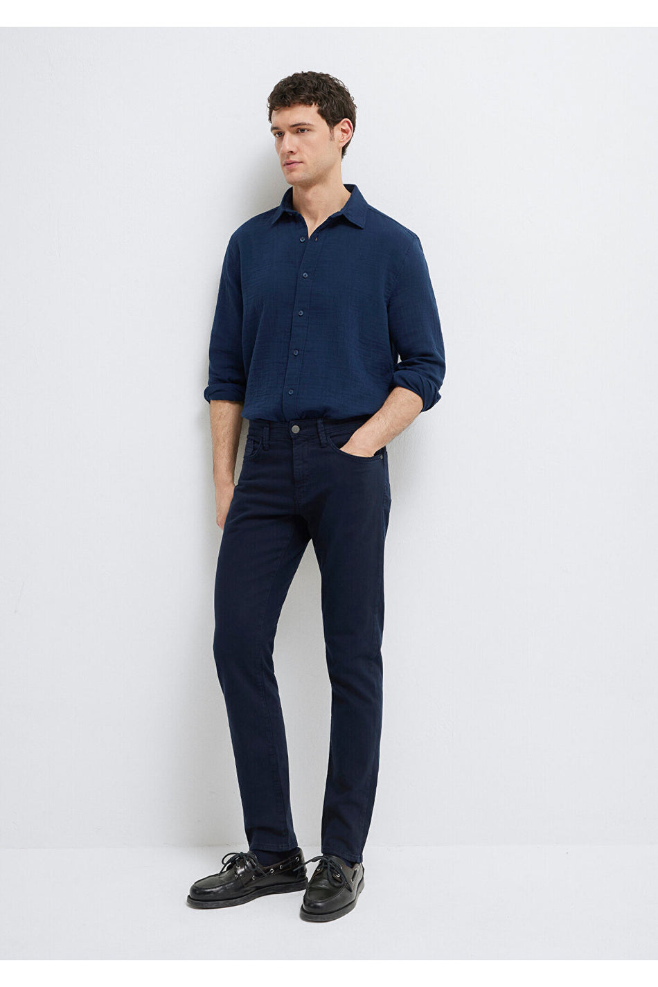 Marcus Dark Navy Comfort Gabardine Trousers 0035190674 - MALLTURK