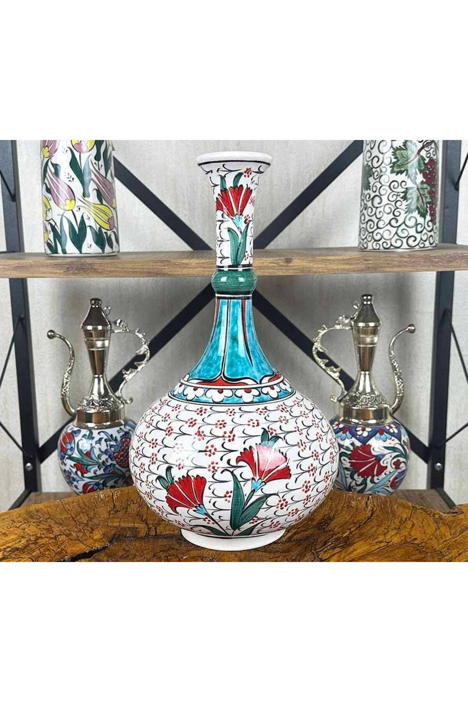 Cini Evi Golden Horn Patterned Carnations – Iznik Tile Vase - MALLTURK