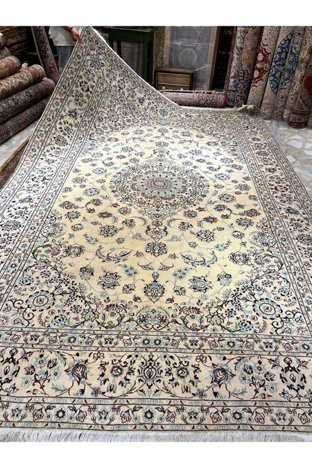RD RAMAZAN DAG Hand Rug Art Hand-Woven Iranian Nain Rug Wool Blend Premium Quality Size 365x247 - MALLTURK