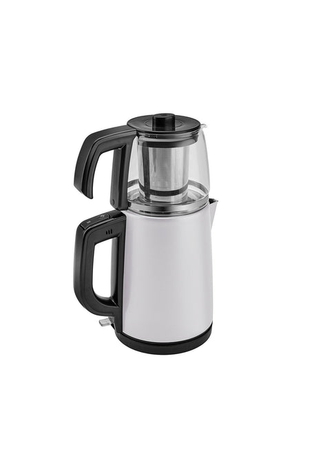Karaca Tea Glass 2-in-1 Stainless Steel Tea Maker and Kettle White - MALLTURK