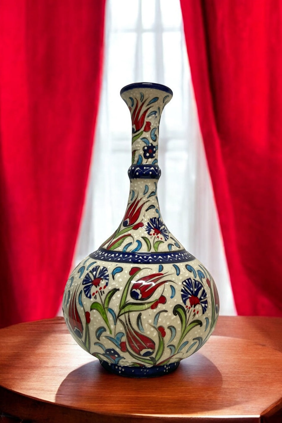 STORESZA Handmade 30cm Kutahya Teardrop Ceramic Vase - Blue - MALLTURK