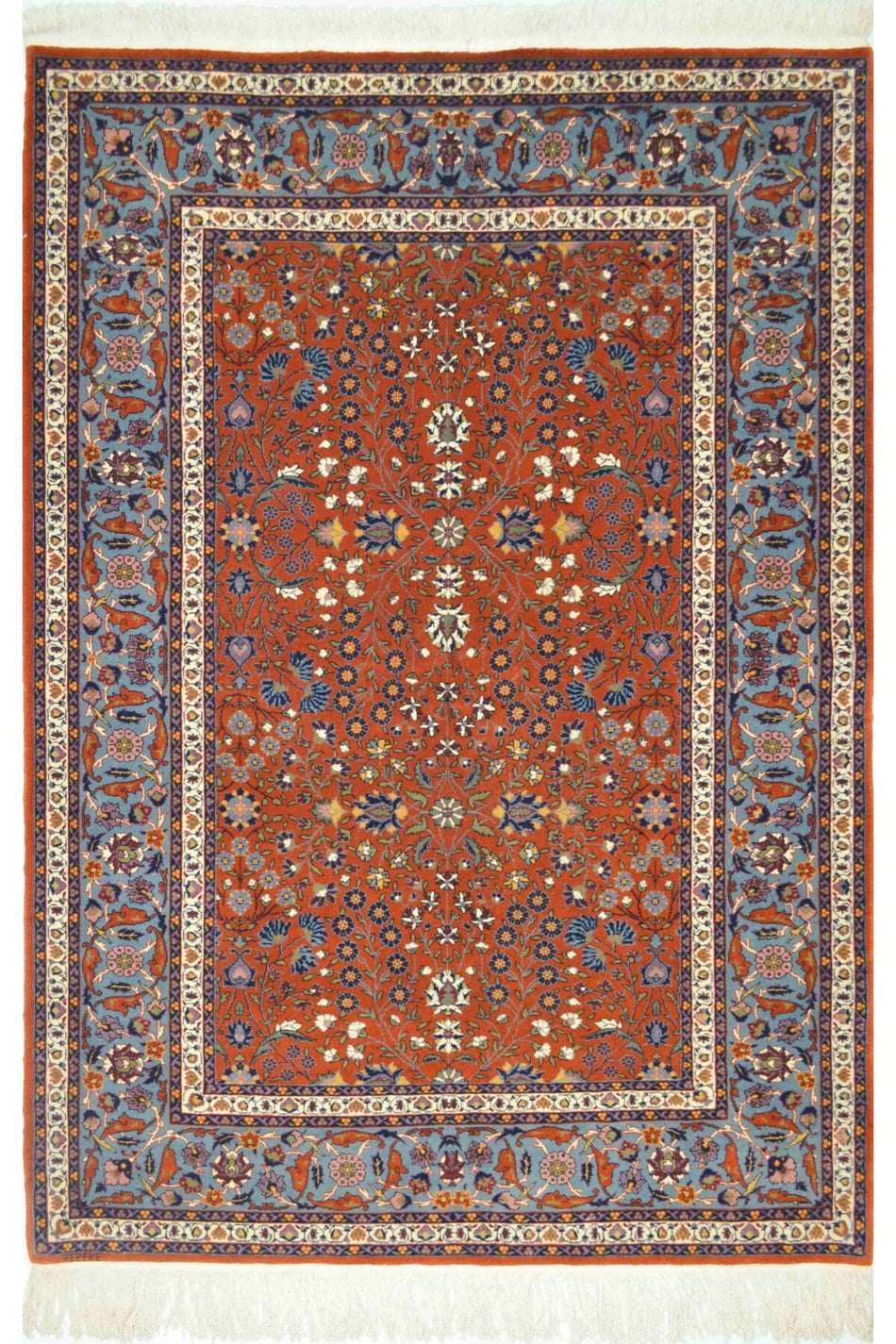 Handmade Hereke Handwoven Wool Rug with YediDAGın cicegi Pattern (Seven Mountains Flower) Design, Tile Color, 131x192 cm (2.52 m²) - MALLTURK
