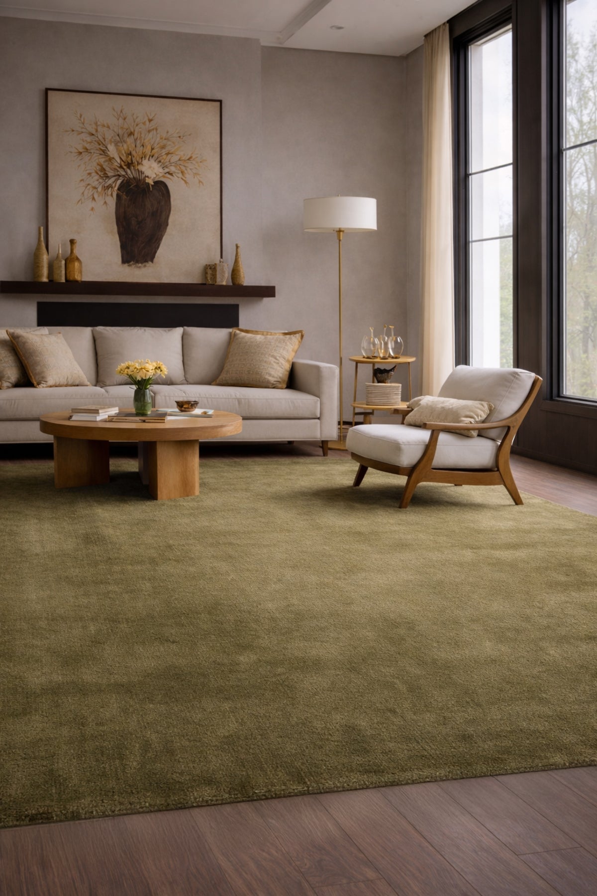Vog Hali Alure Green Handwoven Pure Bamboo Rug Luxury Soft Minimalist Modern Living Room and Lounge Rug - MALLTURK