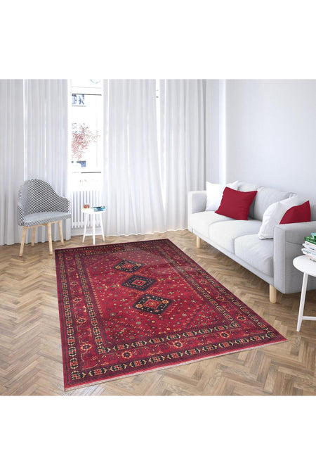 Eko Hali NOSTALGIA Afghan Pattern Machine Woven Carpet - NOSTALGIA 961 Red - MALLTURK
