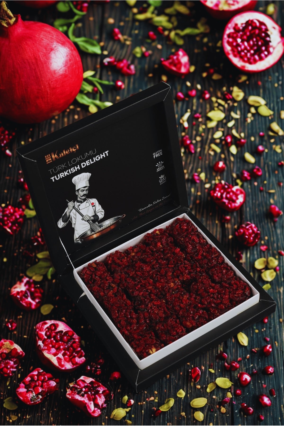 Kaleici premium delight Pomegranate Flavored zeresli Pistachio premium Turkish Delight 610 g - MALLTURK