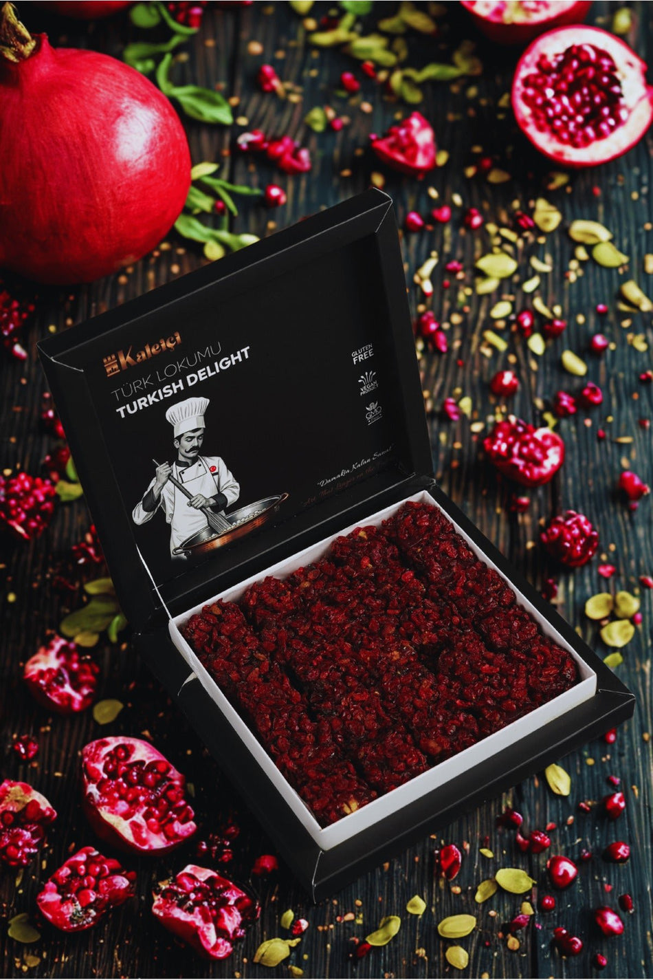 Kaleici premium delight Pomegranate Flavored zeresli Pistachio premium Turkish Delight 610 g - MALLTURK