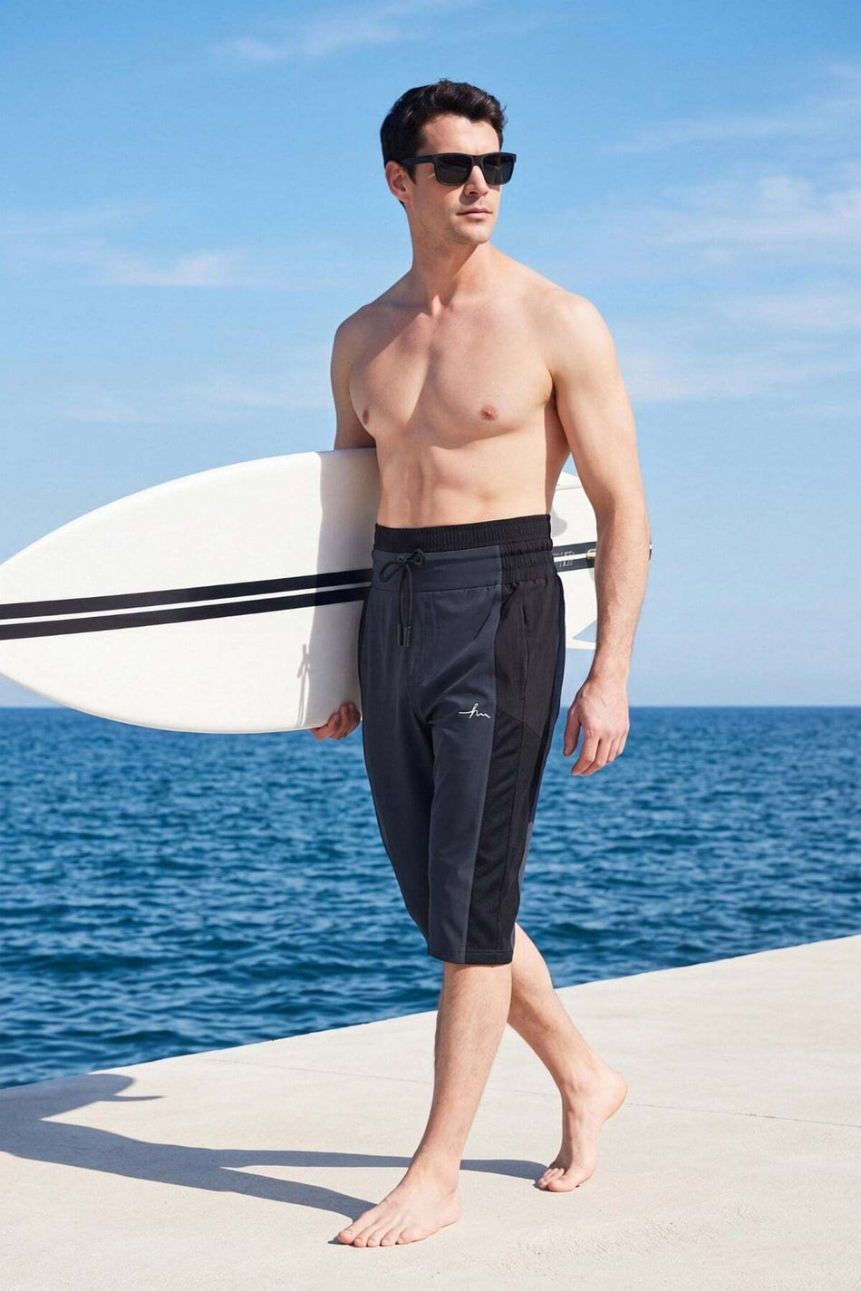 Hasema High Waist Black Men's Pool and Beach Shorts 6017